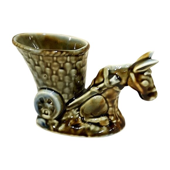 Vintage Shamrock Pottery Donkey Cart Planter 50s Ireland Boho Granny - Picture 1 of 7